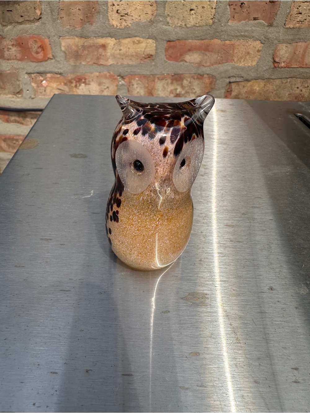Hand-blown glass owl figurine by Langham Glass - SIGNED